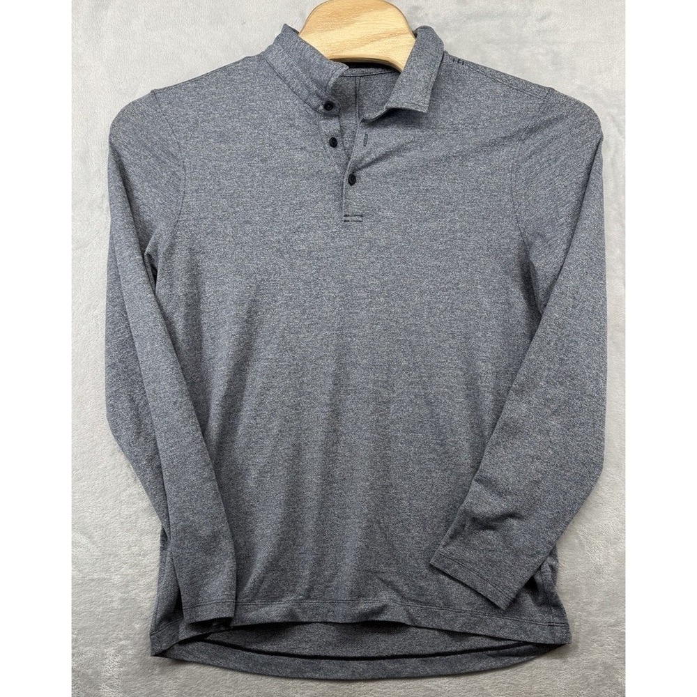 Lululemon Long Sleeve Polo Shirt Blue Gray Stretch Collared Golf Men's‎ 21x28